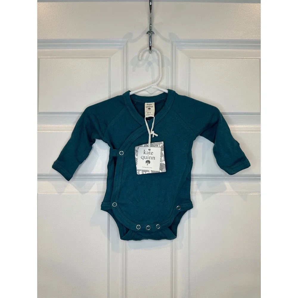 Kate Quinn Organic‎ Cotton Kimono Bodysuit Teal Blue Size 0-3M NWT